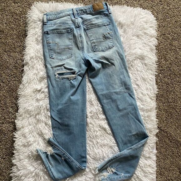 American Eagle Jeans 360 Stretch Super Hi Rise Jeggings Distressed Raw Ankle 2 - Picture 11 of 12